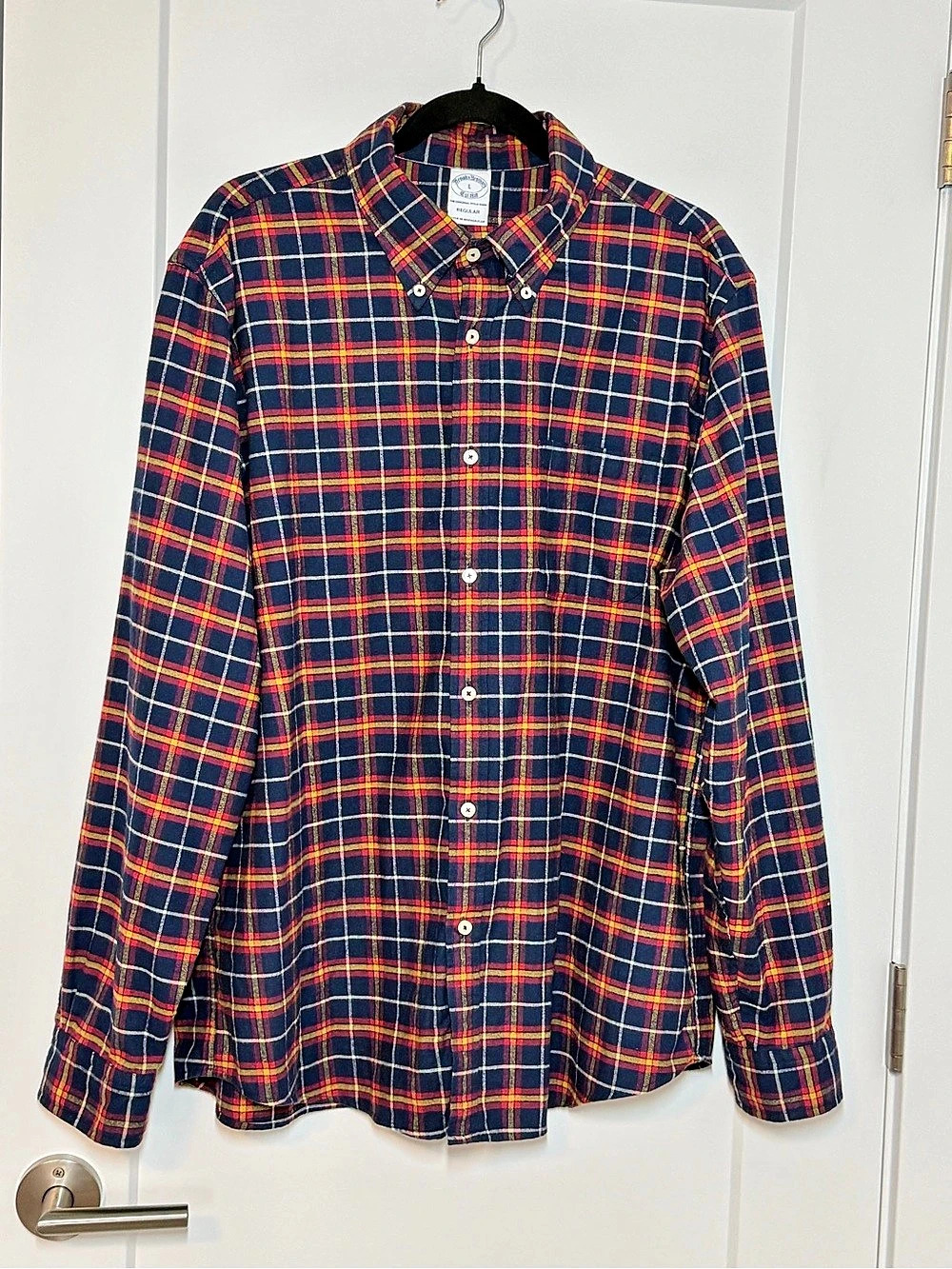 Brooks Brothers The Original Polo Shirt Plaid Cotton Shirt in Blue & Red Large